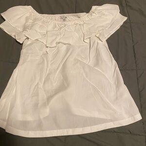 Halston White Ruffle Off-Shoulder Top